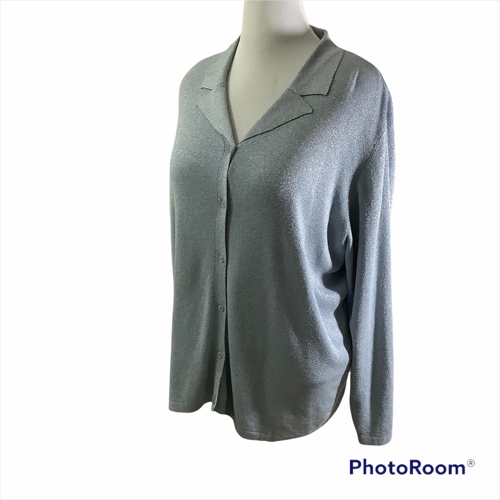 Metallic Blue Button Down Sweater